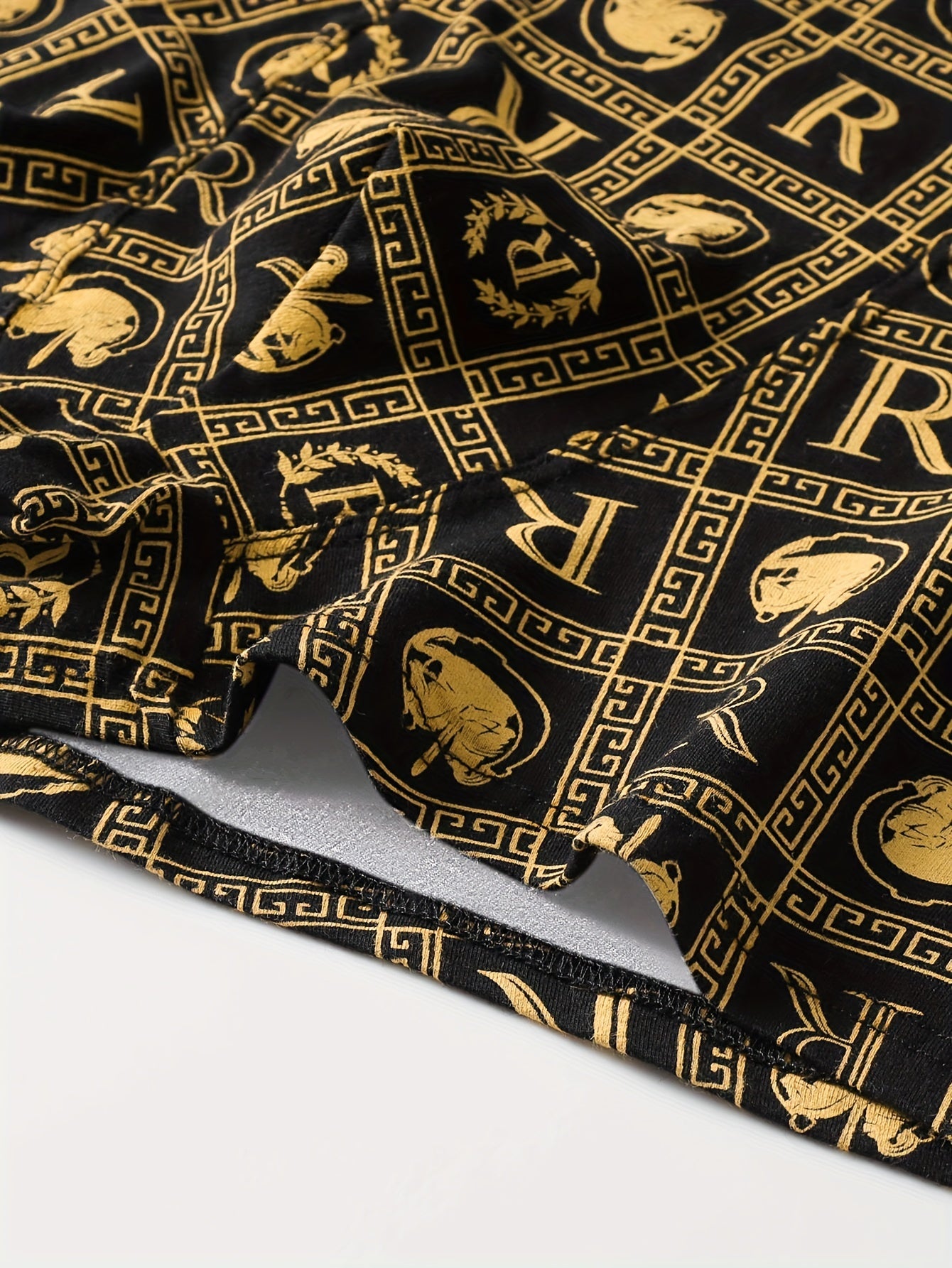 10pcs Men's Black Golden Series Boxer Briefs Breathable Mid Waist Loose Underwear