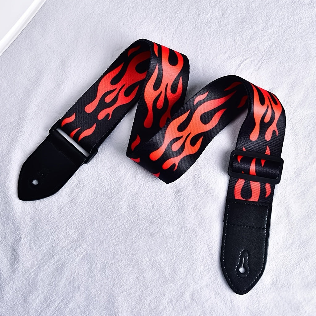Correa de guitarra de cuero sintético ajustable con patrón vibrante en rosa, amarillo y negro para guitarra acústica, eléctrica y bajo