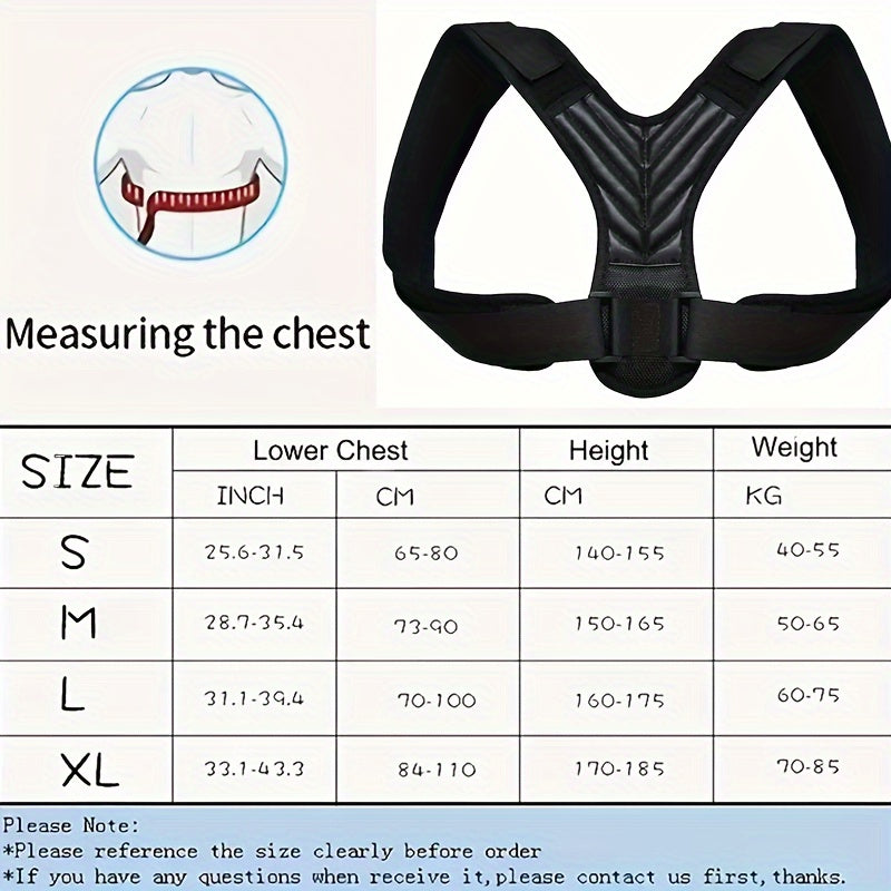 Black Adjustable Posture Corrector Belt for Men and Women with Lumbar and Clavicle Support