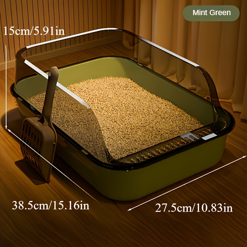Medium-Sized Plastic Cat Litter Box with High Edges and Splash Guard for Small Cats
