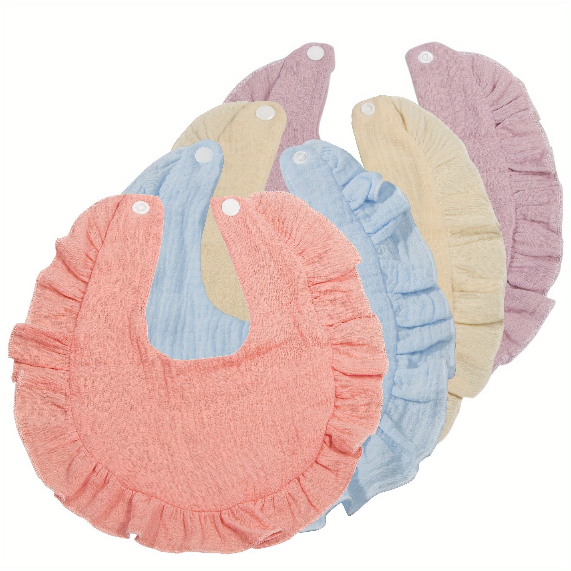 Set of 4 Soft Cotton Baby Bibs with Wrinkled Gauze Texture and Water Absorption