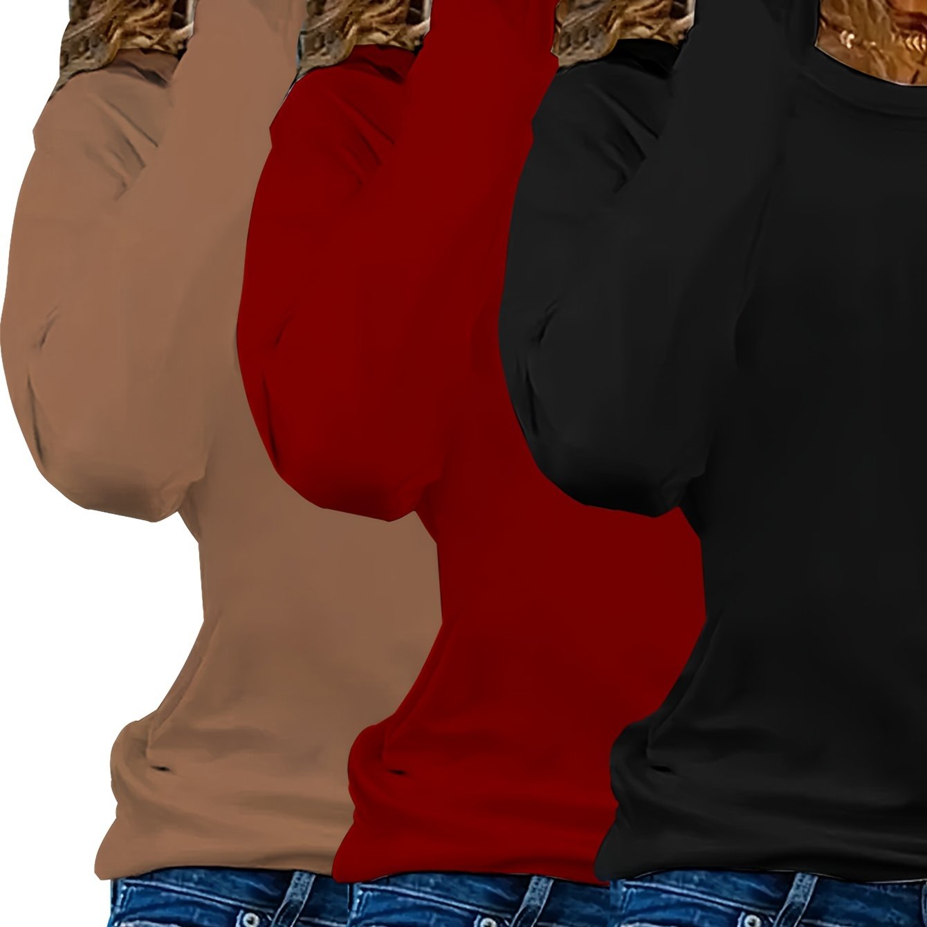 Women's Plus Size Long Sleeve T-Shirts Pack Solid Color Casual Basic Shirts