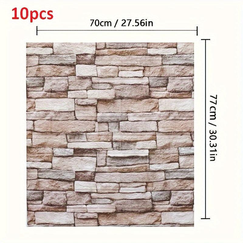10pcs 70cmX77cm 3D Brick Wall Panels Self-Adhesive Waterproof for Home Decor