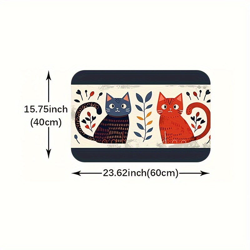 Cat Print Doormats Set Waterproof Non-Slip Polyester for Kitchen Living Bathroom