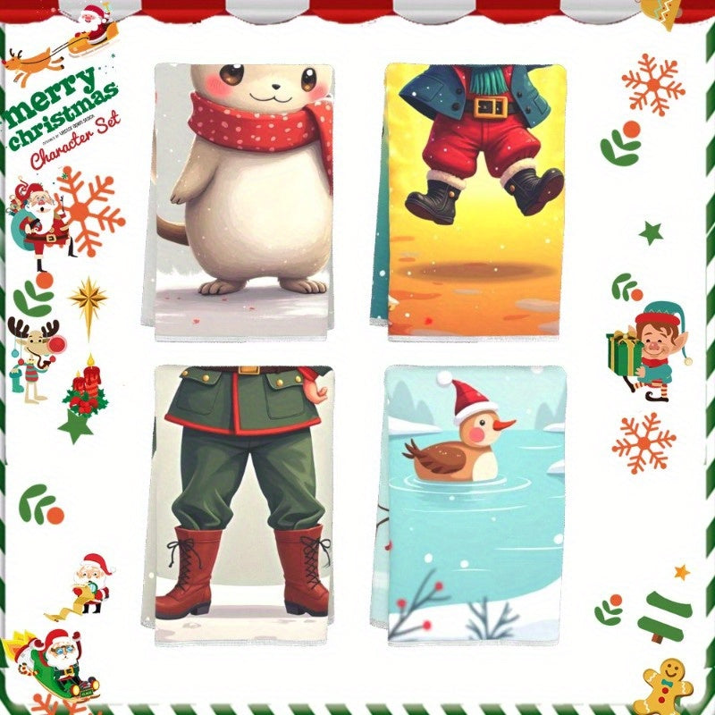 Juego de 4 toallas de cocina navideñas 45x66cm decoración festiva regalo