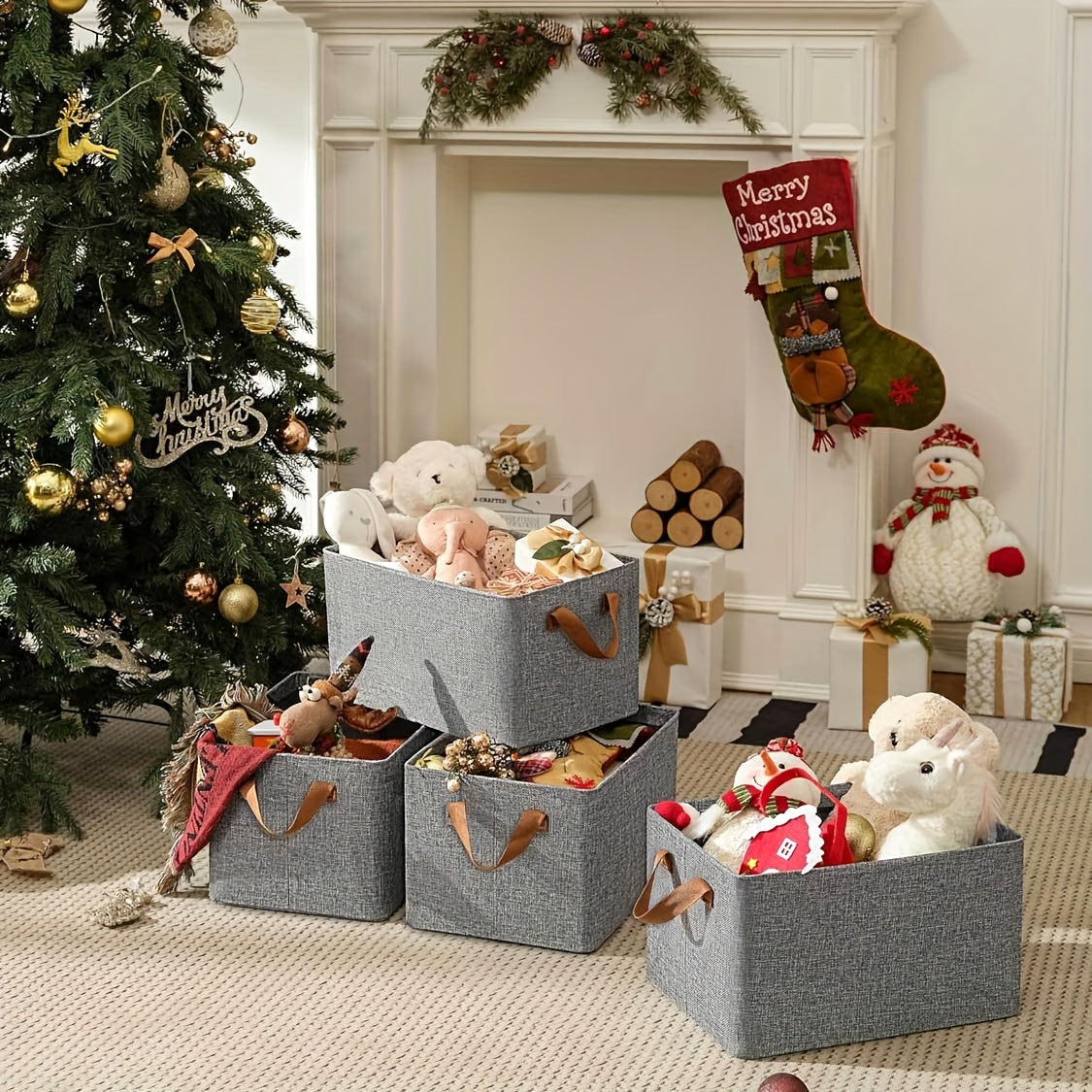 Juego de 2 cestas de tela plegables con estructura metálica para organización de armario