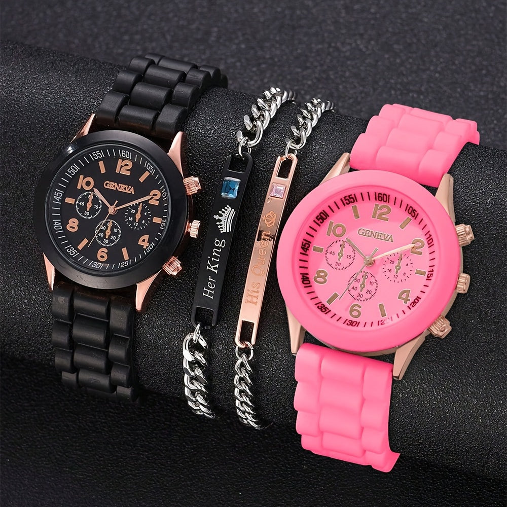 Set of 4 Women's Quartz Watches Silicone Bands Analog Durable Alloy Case