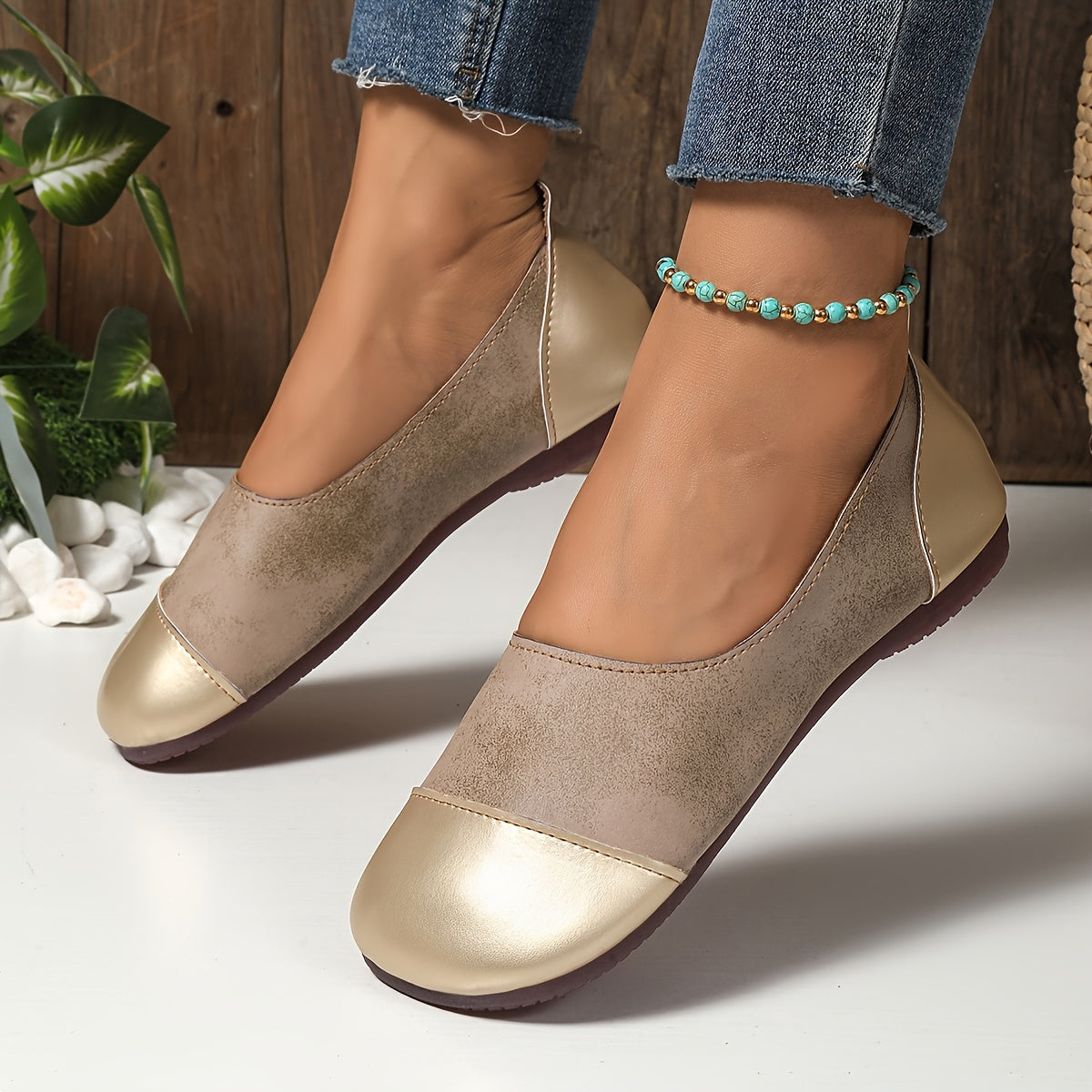 Women's Slip-On Mary Jane Flats - Casual Rounded Toe Shoes Non-Slip Rubber Sole