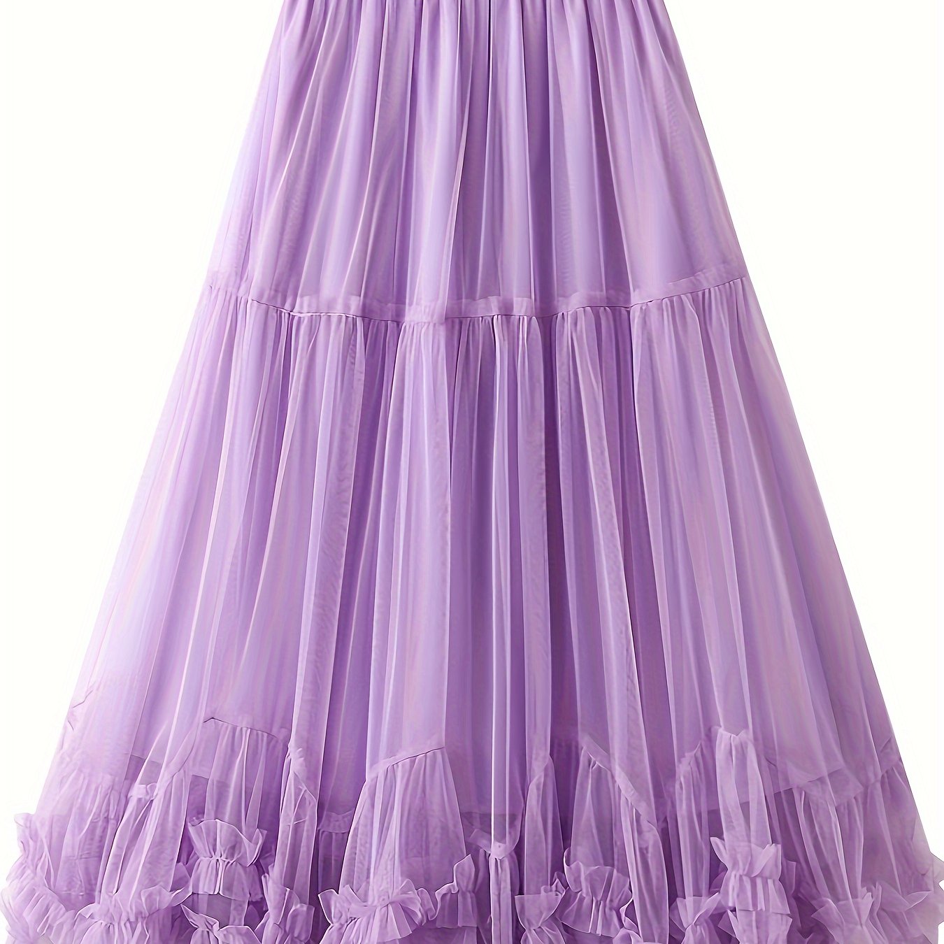 High-Waist Slimming Mesh Skirt with Ruffles Long A-Line Elegant Polyester