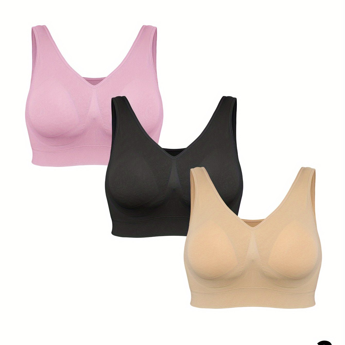 Women's Seamless Breathable Flab Reduction Push-Up Bralette 3-Pack