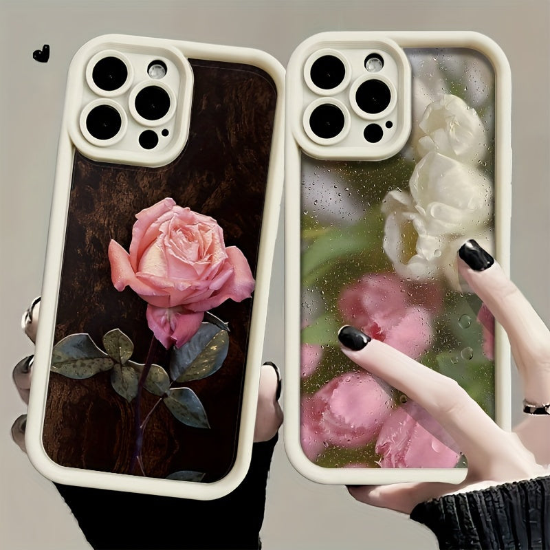 Rose Pattern TPU Phone Case for iPhone 7-15 Series Slim Protective Aesthetic
