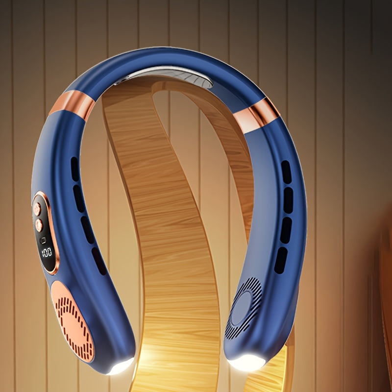 Neck-Mounted USB Fan with LED Lights, Bladeless Design, 5-Speed Cooling