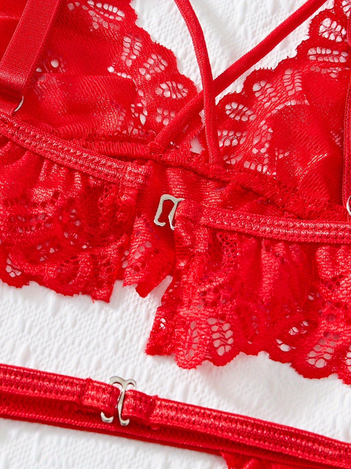 Women's Floral Lace Lingerie Set Includes Bra Thong Garter Belt Sexy Intimates