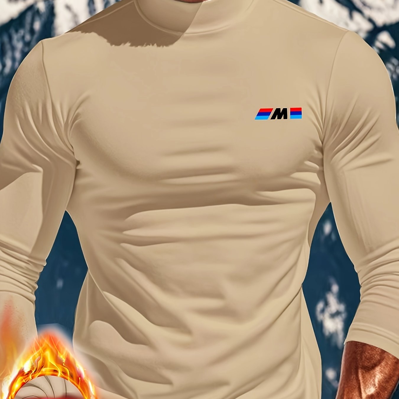 Men's High-Neck Thermal Top Slim Fit Long Sleeve Polyester Spandex Casual Outdoor Sports