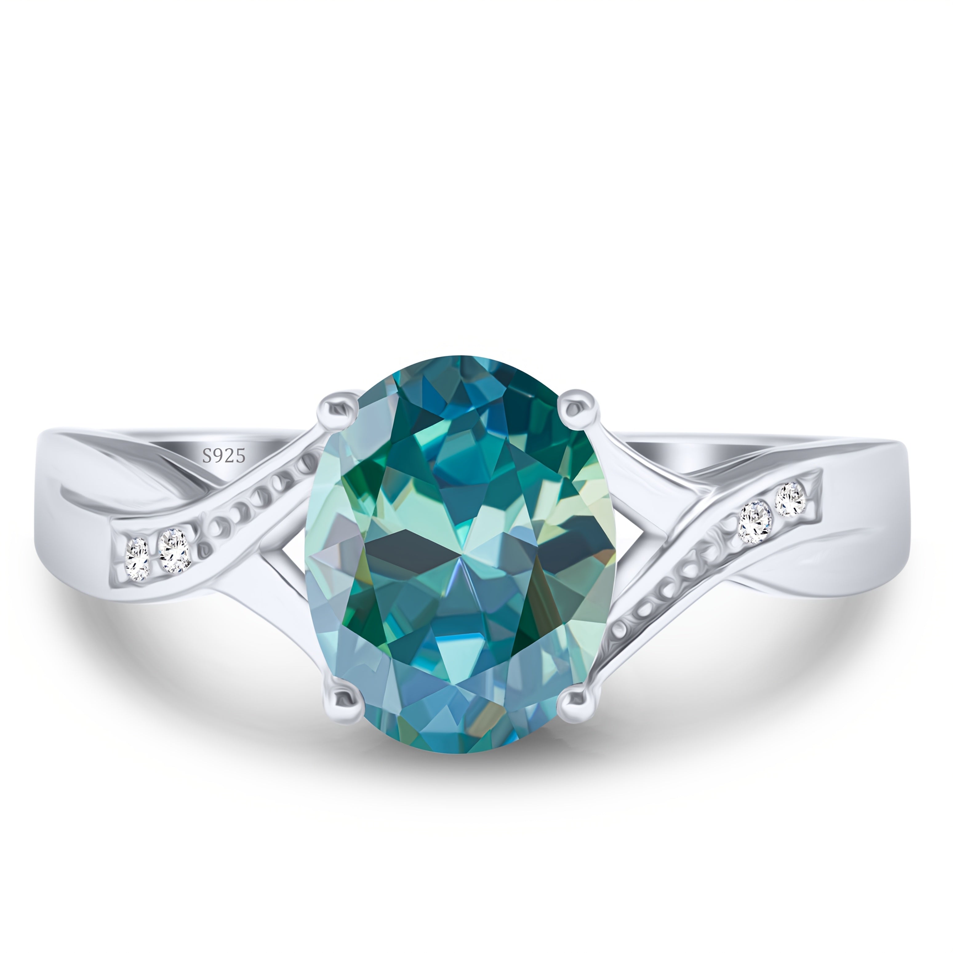 Sterling Silver Moissanite Engagement Ring 2 Carat Oval Cut for Women