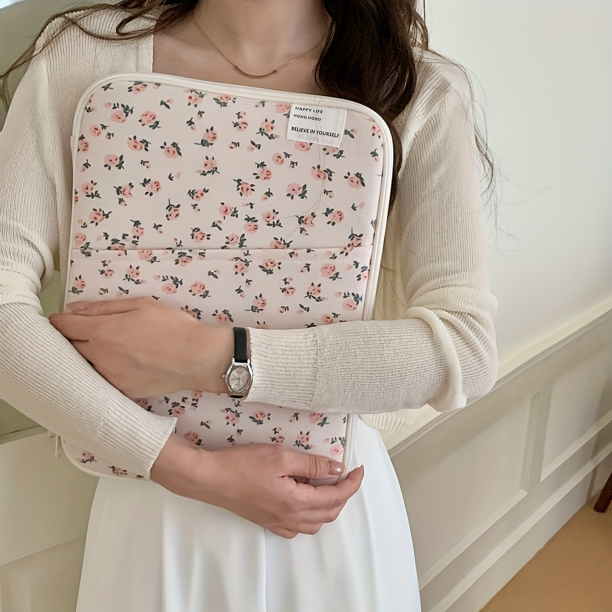 Розовый цветочный чехол для ноутбуков и планшетов 25,4-35,56 см Полиэстер дизайн Кавай