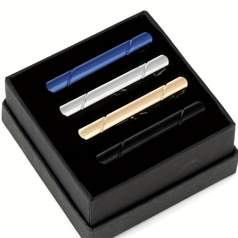 Набор из 4 мужских зажимов для галстука из меди с геометрическим дизайном для деловой и официальной одежды