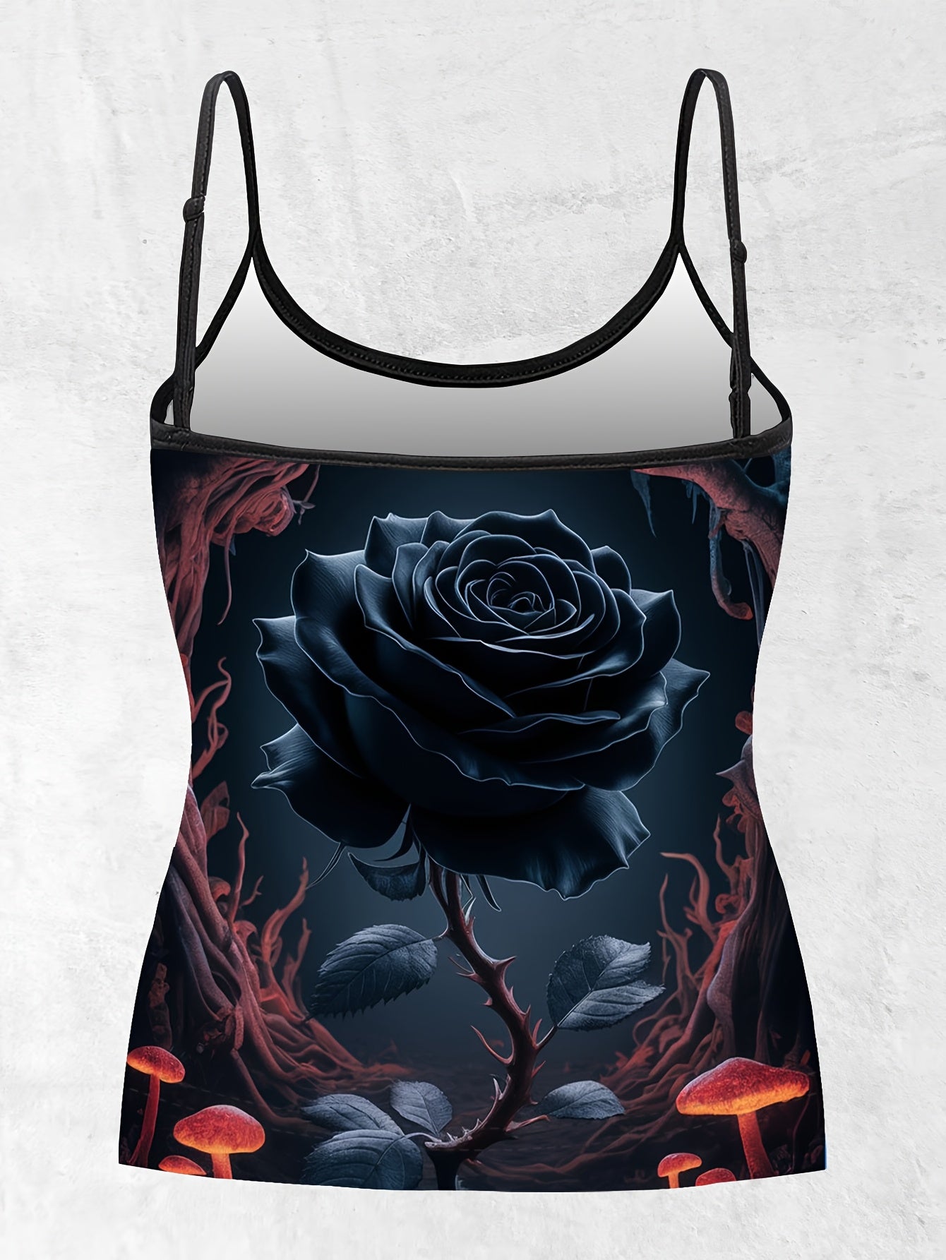 Женский комплект топов без рукавов с цветочным принтом, черные розы, грибы, весна-лето-осень