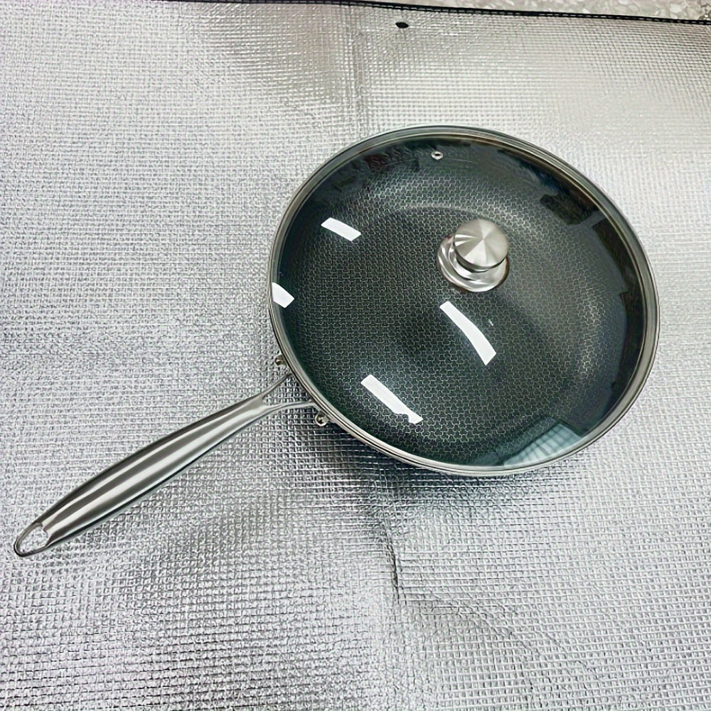 Tri-Ply Stainless Steel Frying Pan with Glass Lid, Dishwasher Safe, Versatile Cookware