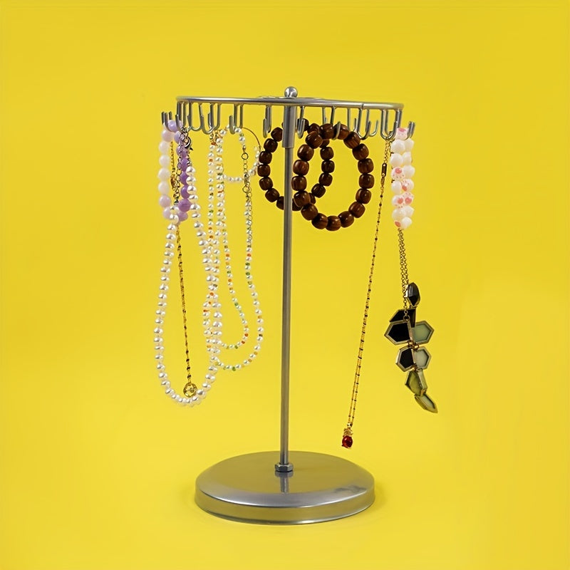 Крутящаяся витрина для украшений для ожерелий, браслетов и серег, черный металл