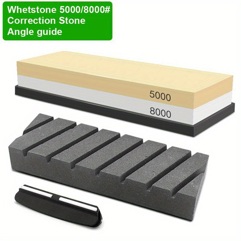 Набор для заточки кухонных ножей из 3 предметов с точильным камнем и деревянной подставкой