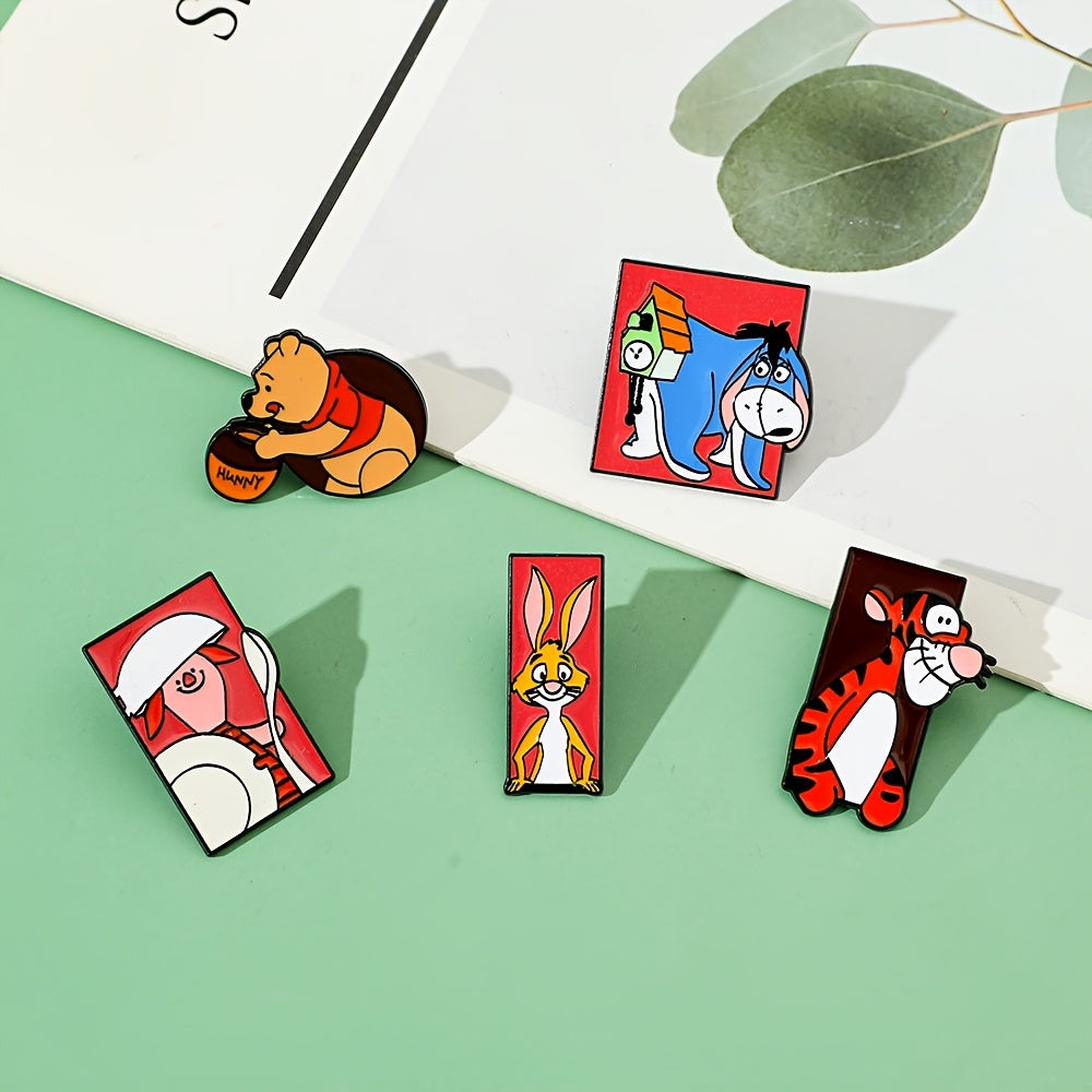 5 ta multfilm emal pinlar to'plami, minimalistik hayvon tasvirlari bilan kiyim va aksessuarlar uchun