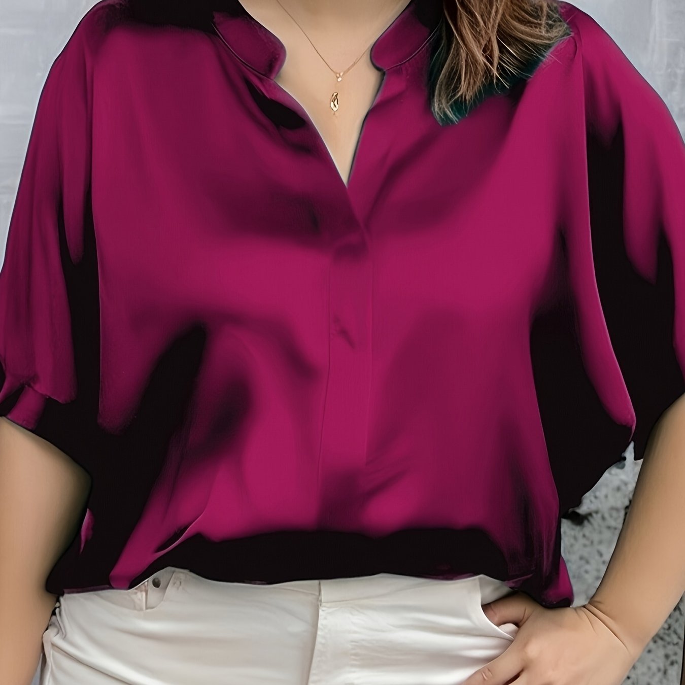 Plus Size Women's Satin Short Sleeve Shirt Elegant Elegant Shirt