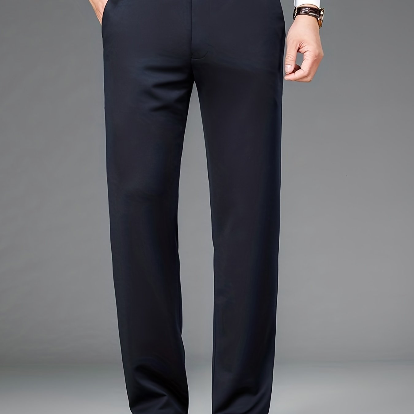 Pantalones formales para hombre de color sólido, corte regular, con ligero stretch para primavera y verano, ideal para negocios
