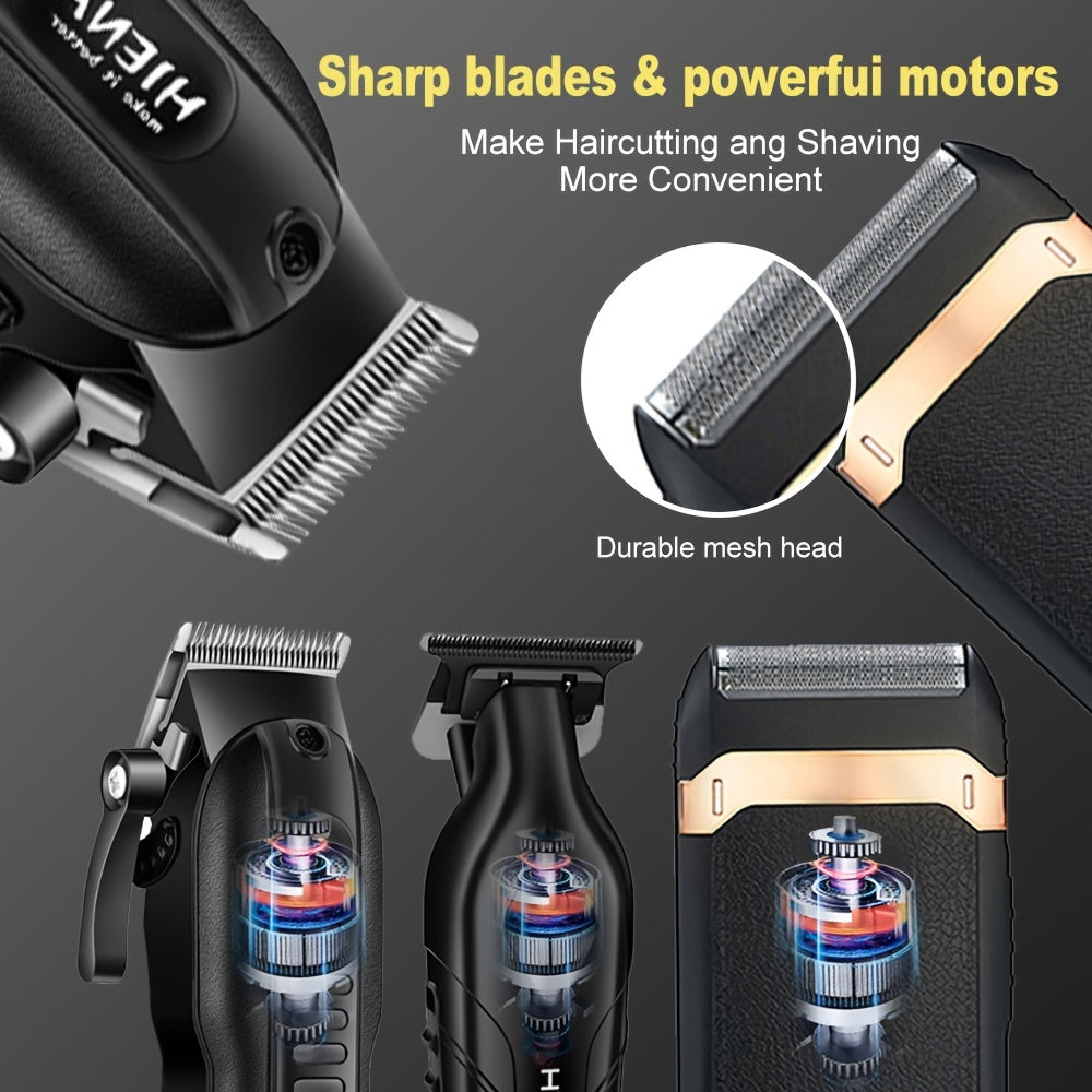 Professional Hair Clippers and Shaver Set for Men USB Rechargeable Cordless Haircut Kit with LED Display 1200mAh Lithium Battery 3-Speed