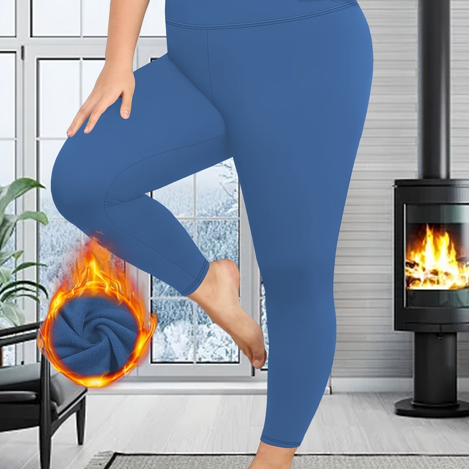 Plus Size Warm Leggings High Waist Thick Stretchy Fall Winter Women's