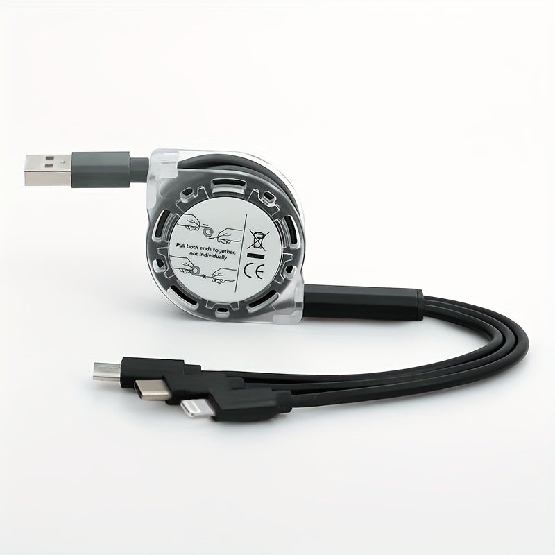 Retractable USB Charging Cable for iPhone Android Micro USB Type C Data Transfer