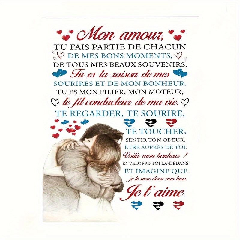 French Love Letter Print Flannel Fleece Throw Blanket Soft Cozy All-Season Bed Sofa Camping Travel