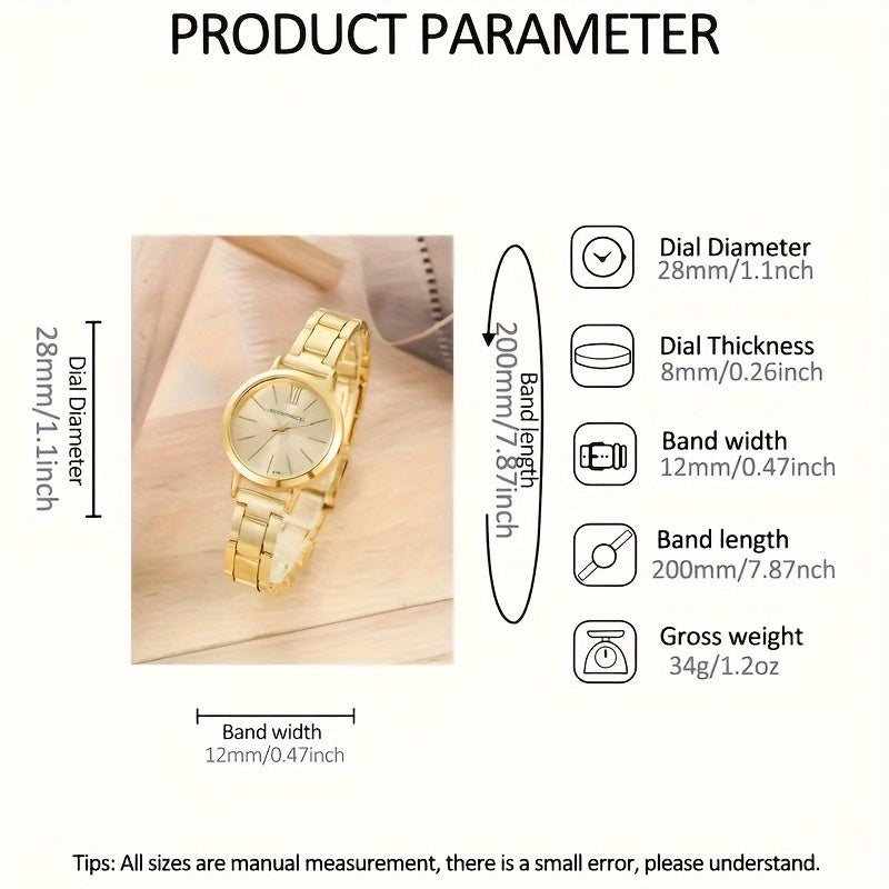 Women's Gold Quartz Watch and Bracelet Set Minimalist Fashion Gift for Valentine's Easter Eid