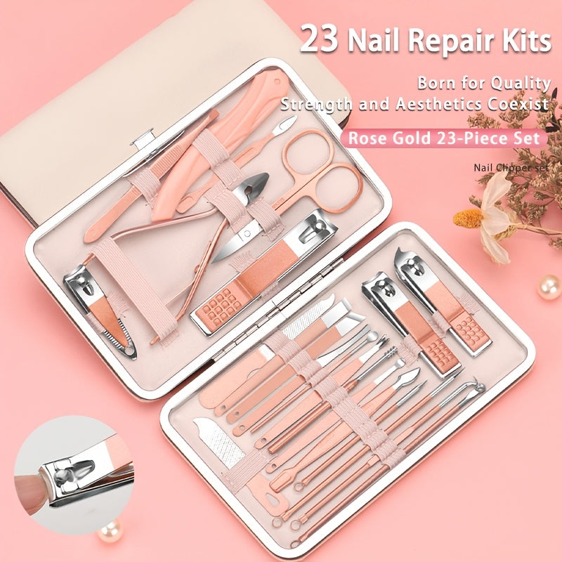 Pink Nail Care Set for Girls with Stainless Steel Tools and Storage Case