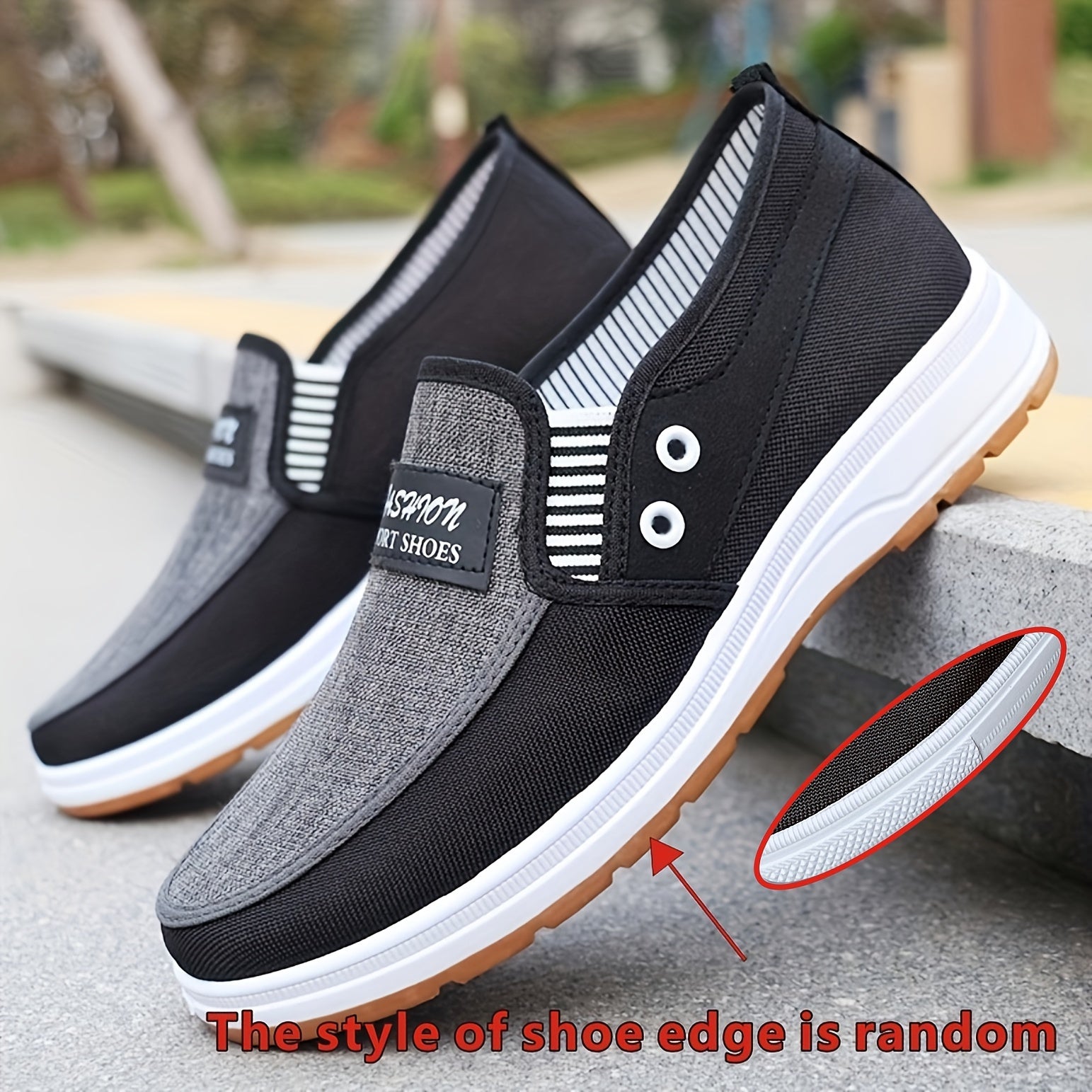 Men's Canvas Slip-On Sneakers with White Laces Non-Slip Rubber Sole All-Season Casual Shoes