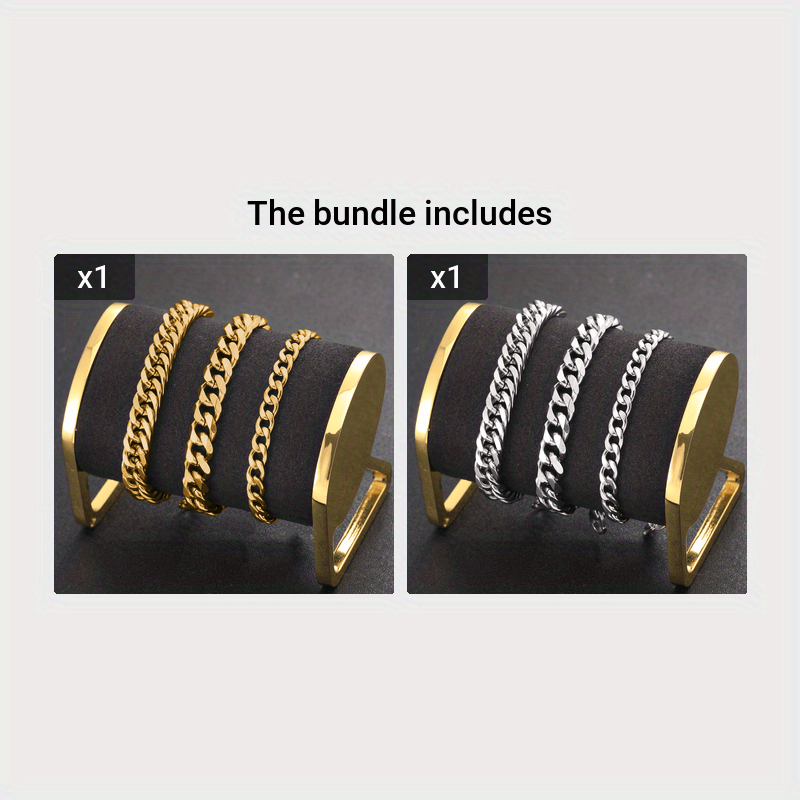 Three Stainless Steel Chain Bracelets for Men Men’s Jewelry Gift