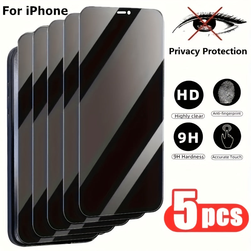 Set of 5 Privacy Screen Protectors for iPhone 11-16 Pro Max and Plus Tempered Glass