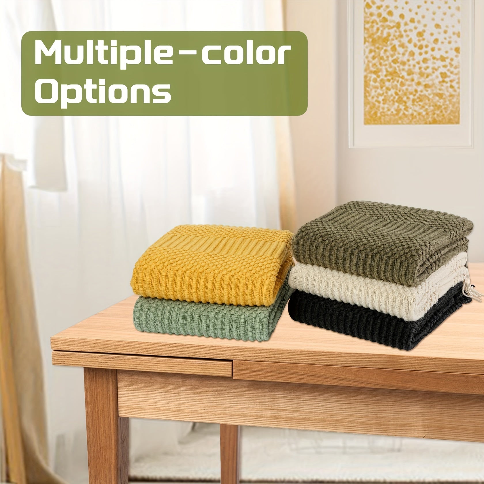 Soft Textured Throw Blanket Stain-Resistant Versatile Couch Bed Travel Green Tan 127x152cm