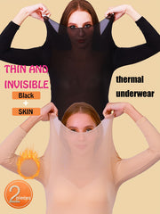 Women’s Ultra-Thin Long Sleeve Thermal Tops Set for Fall Winter Solid Color