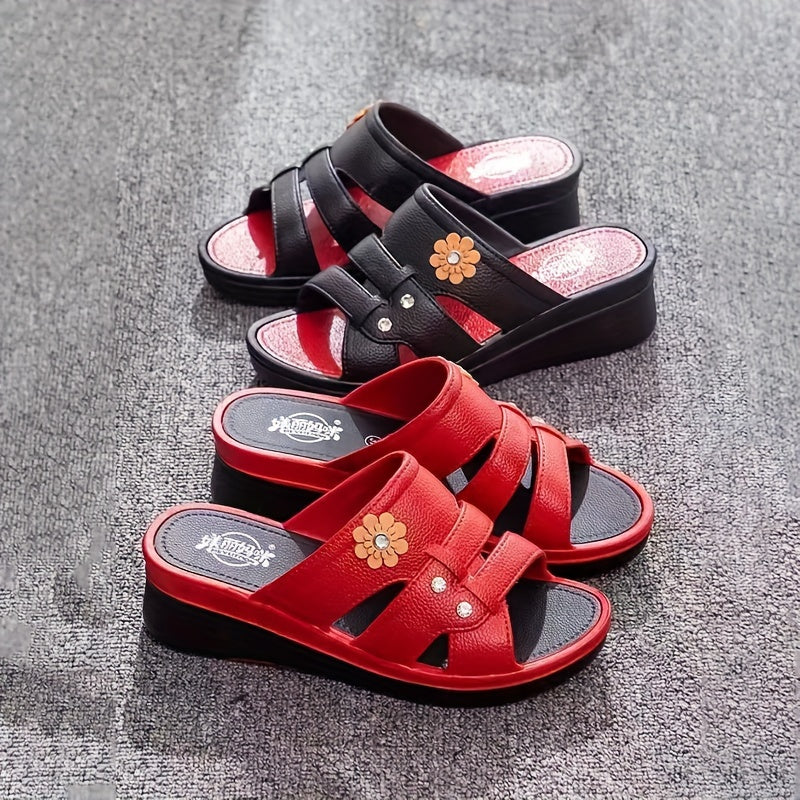 Women's Flower Decor PVC Slide Sandals Open Toe Casual Summer Shoes