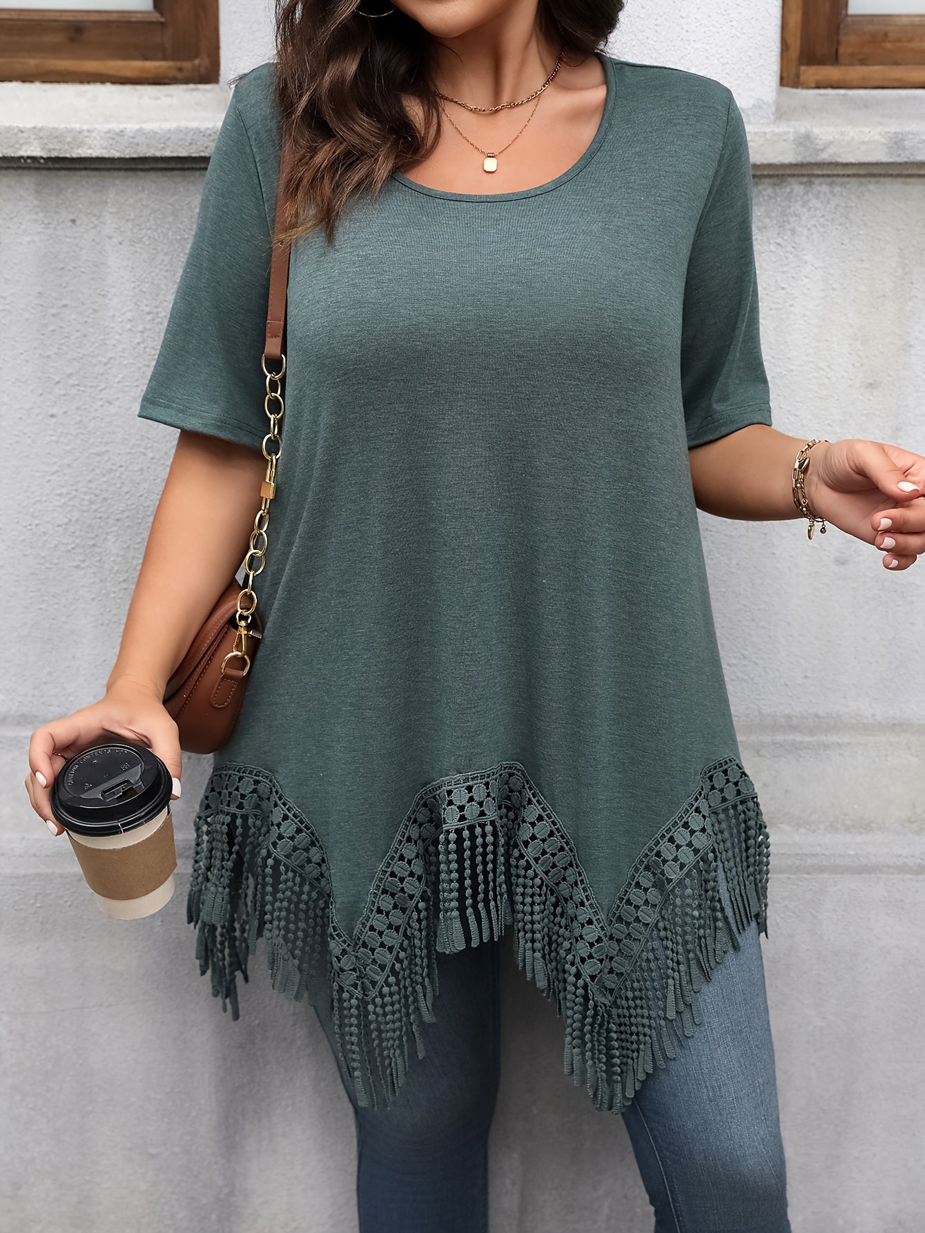 Plus Size Women's T-Shirt Polyester Crew Neck Solid Color All Season