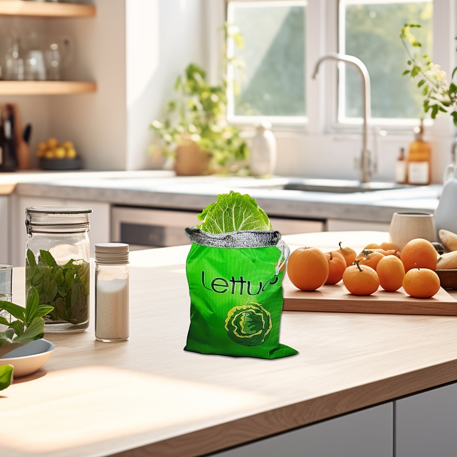 Large Green Vegetable Preservation Food Storage Bag with Drawstring