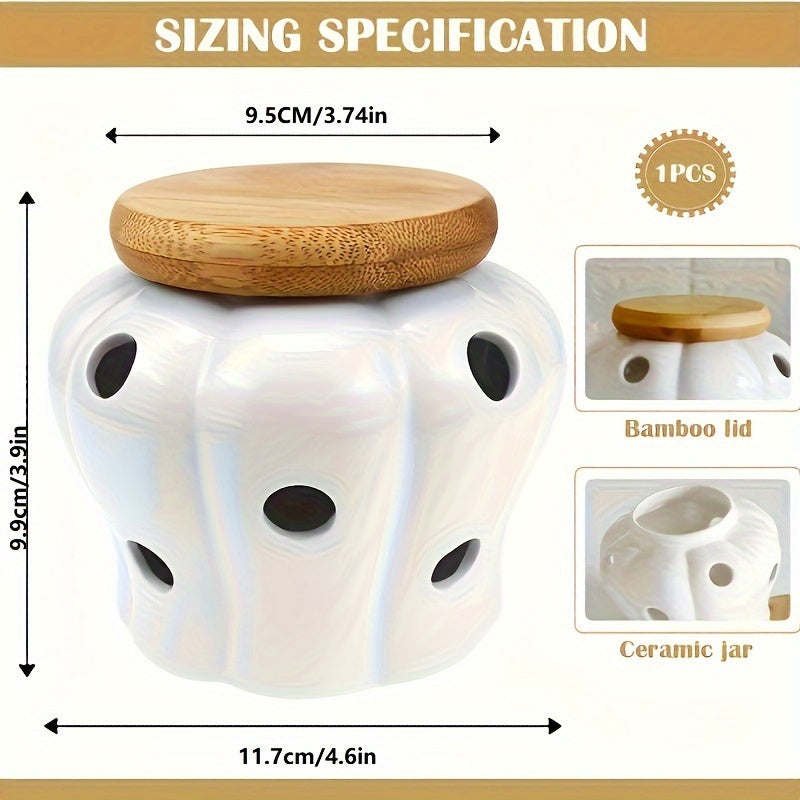 Zamonaviy Oq Keramika Sarimsoq Saqlagichi - Oshxonada Zanjabil va Sarimsoq uchun Havo Olishi mumkin bo'lgan Saqlash Idishi, Zamonaviy Ferma Dekori