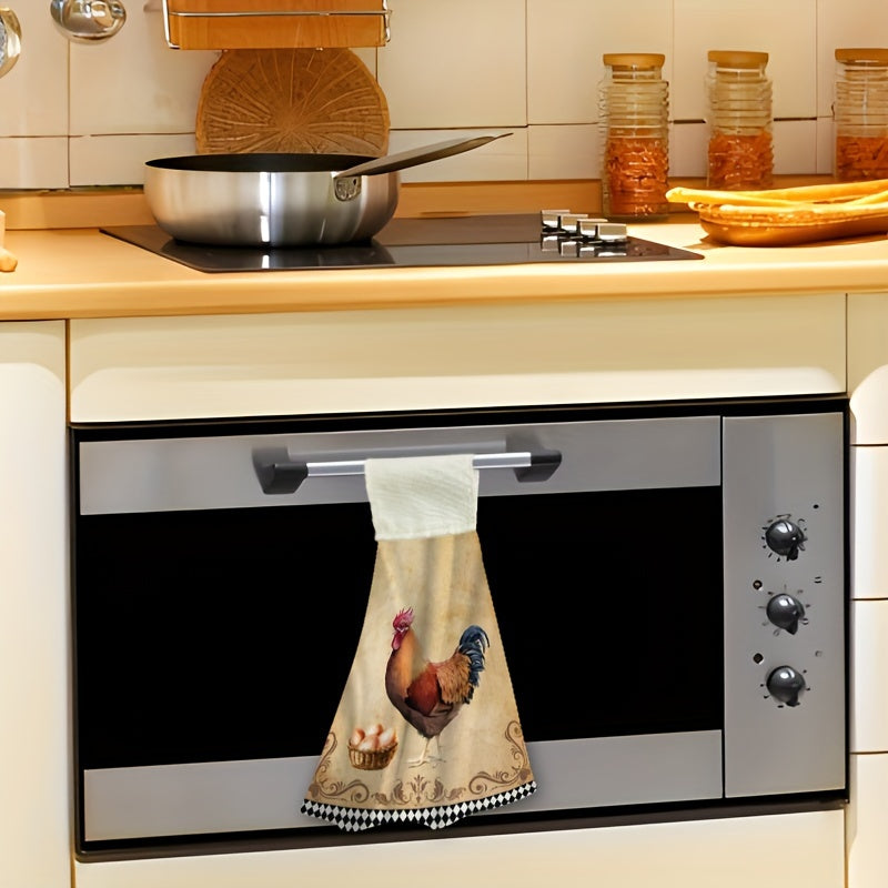 Microfiber Kitchen Towels Set of 2 Vintage Chicken Design Animal Themed Cloths with Loop