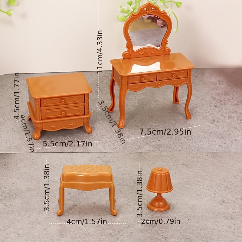 Conjunto de tocador en miniatura con taburete, decoración para habitación de muñecas a escala 1:12