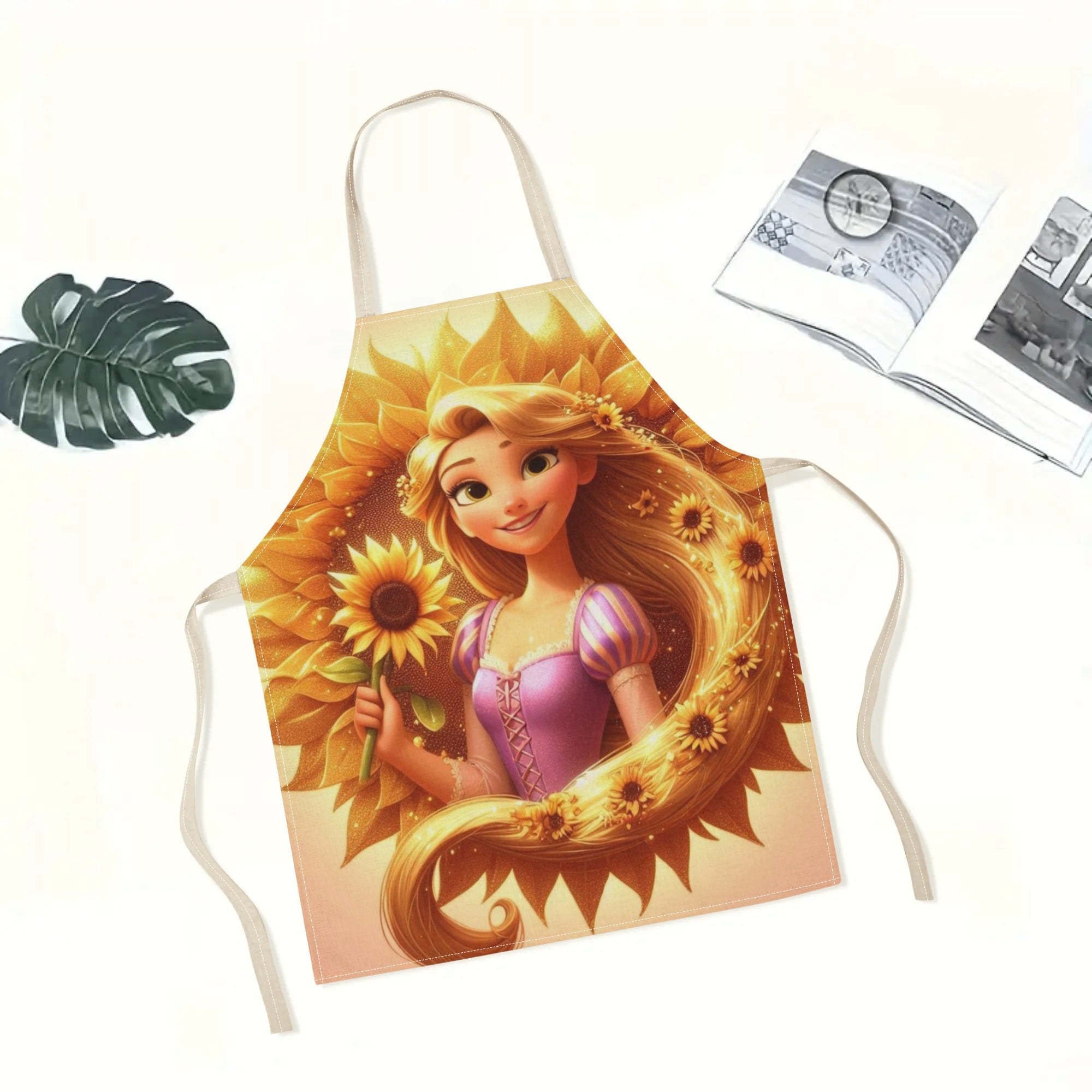 Waterproof Elsa Apron with Cartoon Princess Sunflowers for Kitchen and Restaurant Use