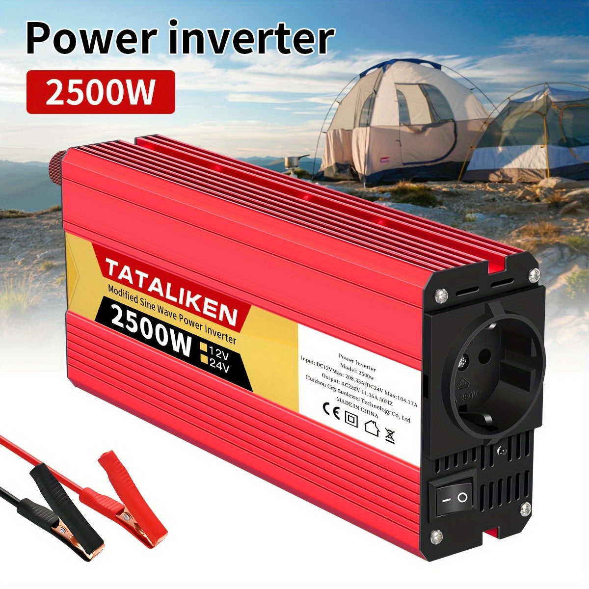 Inversor de corriente para coche de 2500W DC 12V a AC 220V con cargador USB para viajes en autocaravana