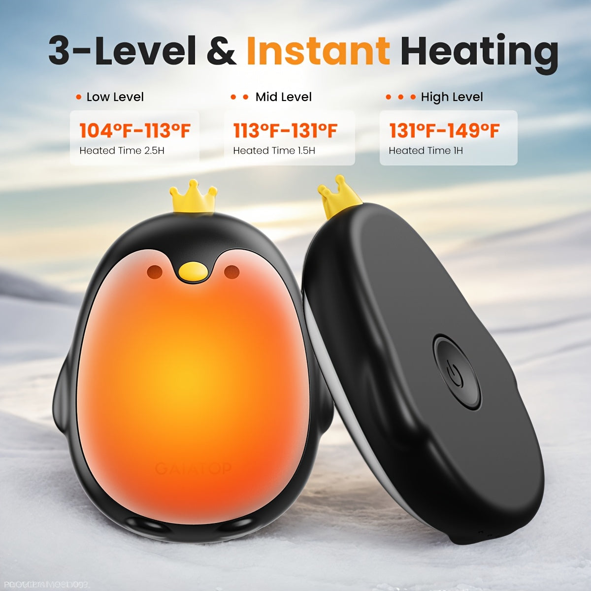 Mini Penguin USB Hand Warmer with 3 Adjustable Temperatures Portable and Cute