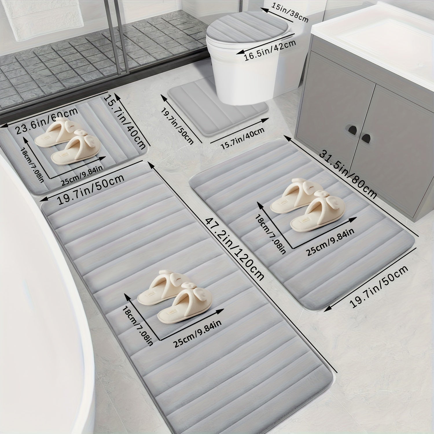 Набор из 5 ковриков для ванной из памяти с нескользящей, впитывающей мягкой полиэстеровой тканью в черном, сером, синем и коричневом цветах