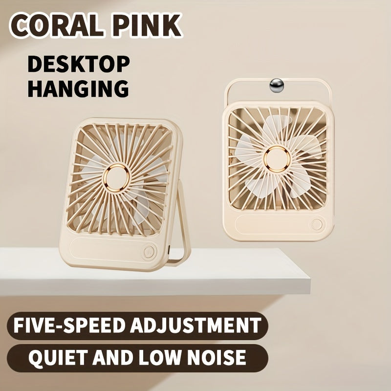 Портативный настольный вентилятор с элегантным белым дизайном, складной на 180°, 5 скоростей, перезаряжаемая батарея, светодиодная ночная лампа, цифровой дисплей - USB питание, долговечная литиевая батарея для дома, офиса, спальни, путешествий, кемпинга.
